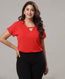 v cut front batwing sleeve red top