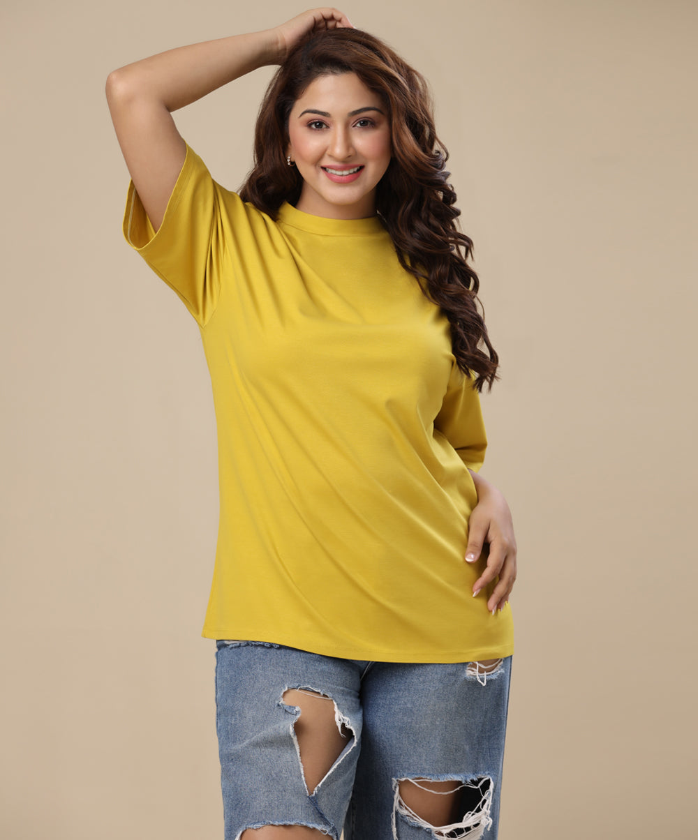 yellow oversized basic crew neck tshirt