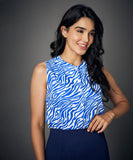 front button sleeveless blue printed blouse