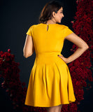 Pleated Vneck Ponte Yellow Dress