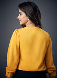 Side Pleated Vneck Yellow Top