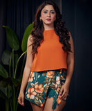 green printed high rise short