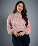 Smocked Floral Long Sleeve Chiffon Top