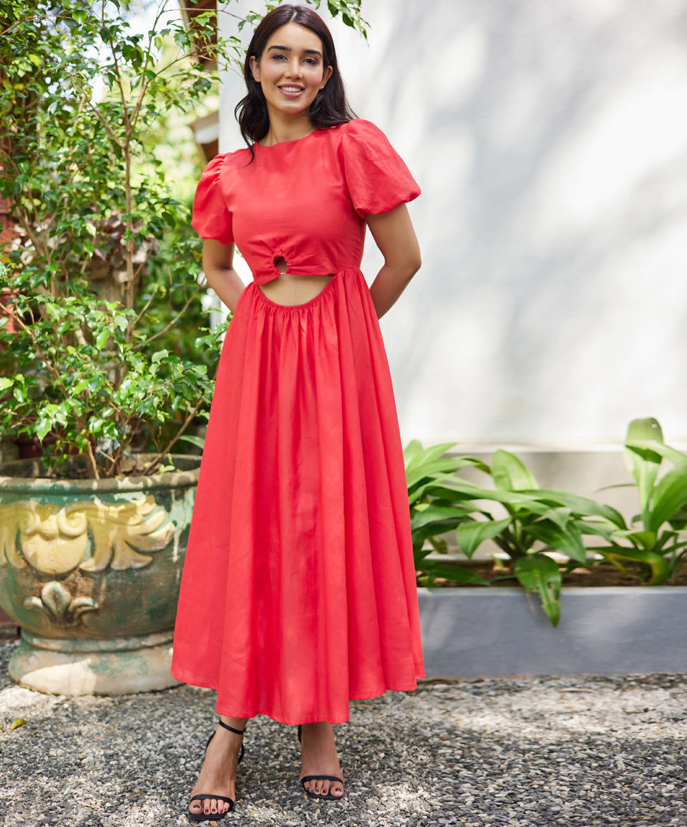 Linen Front Cut Out Maxi Dress – ZIGZAG UAE