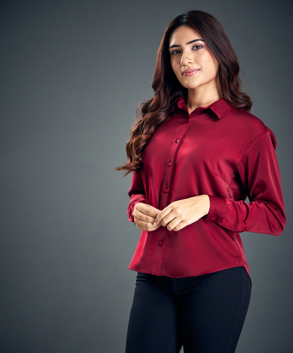 Maroon Work Wear Satin Shirt Blouse