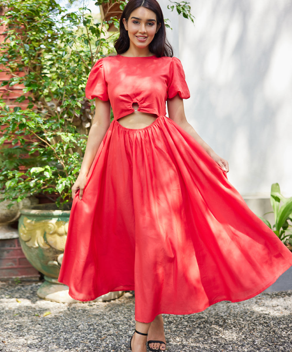 Linen Front Cut Out Maxi Dress – ZIGZAG UAE