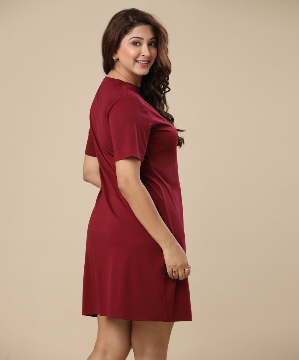 casual short sleeve maroon tee dress