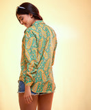 oversized yellow green printed shirt