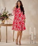 flouncy printed red dress