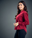 Maroon Work Wear Satin Shirt Blouse