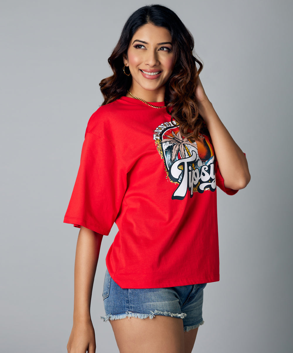 oversize tipsy red tshirt
