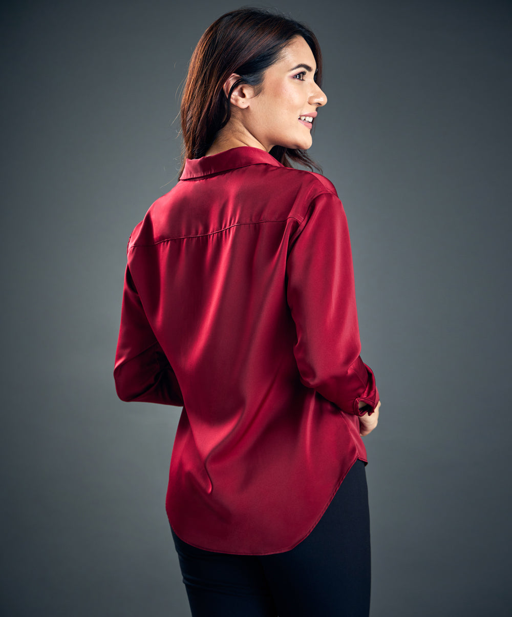 Maroon Work Wear Satin Shirt Blouse