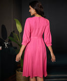 puffed sleeve vneck pink linen dress