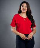 Front Twisted Short Sleeve Red Top