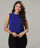 sleeveless chiffon flared blue top