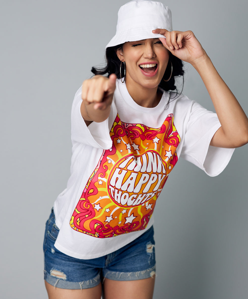 think happy thoughts oversize white tshirt