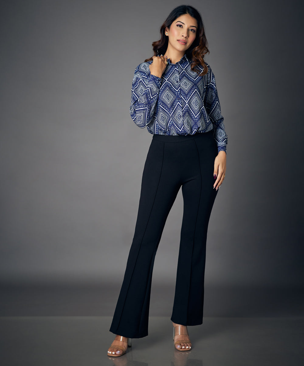 flared work ponte blue pants