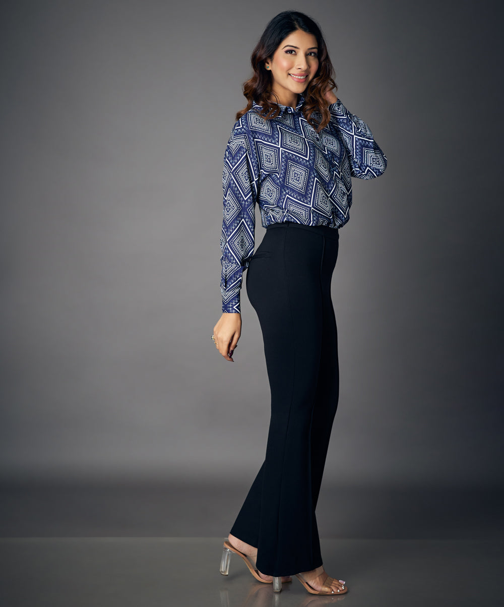 flared work ponte blue pants