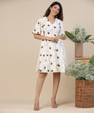 sleeve flared waistless printed dress
