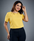 Front Neck Detailed Chiffon Yellow Top