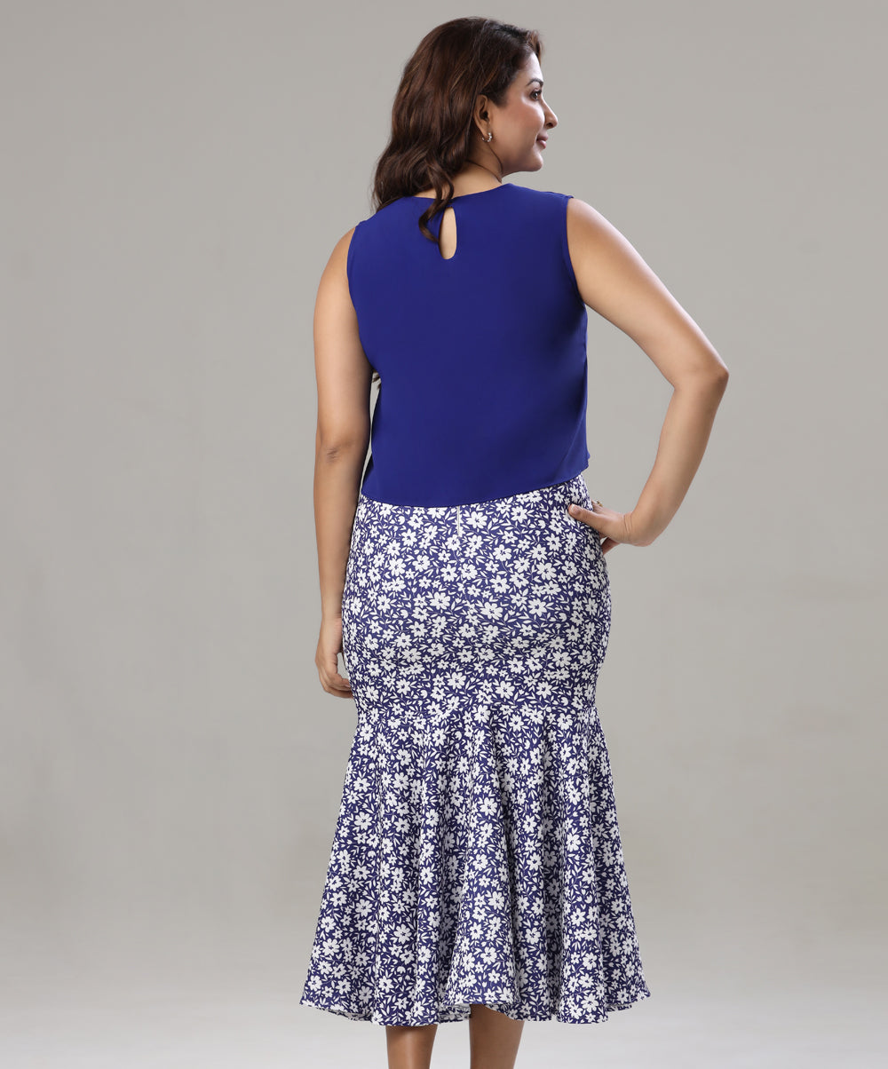 sleeveless chiffon flared blue top
