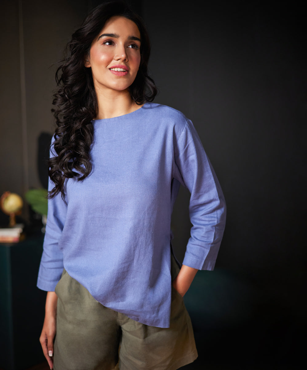 blue oversized linen top