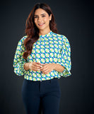 lantern sleeve printed blouse