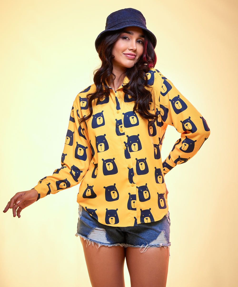 oversized chiffon yellow printed shirt 1