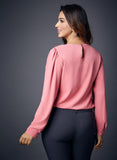Neck Bow Long Sleeve Top- Pink