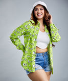 Oversized Chiffon Emotions Printed Green Shirt