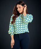 lantern sleeve printed blouse