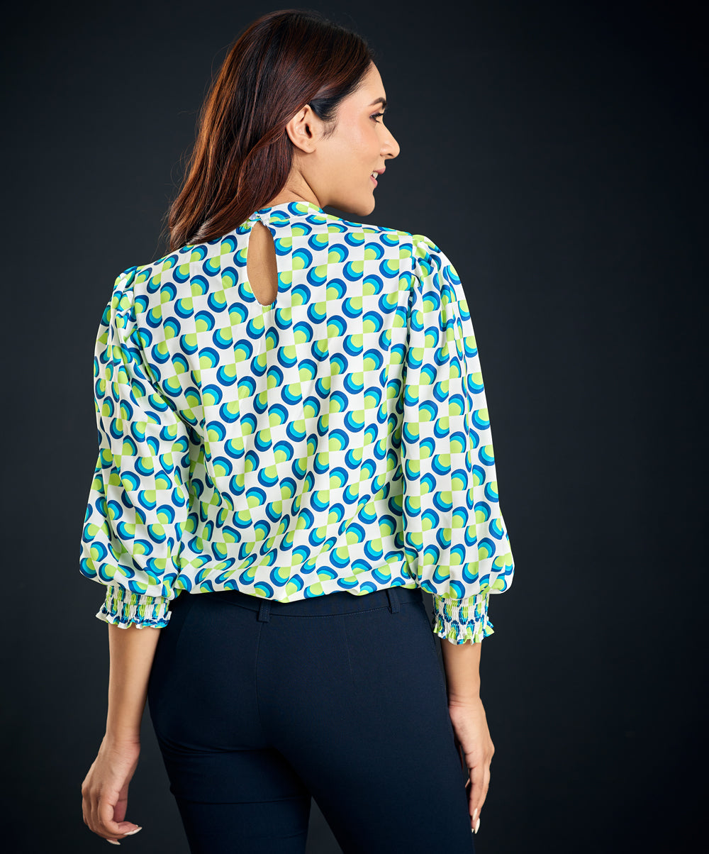 lantern sleeve printed blouse