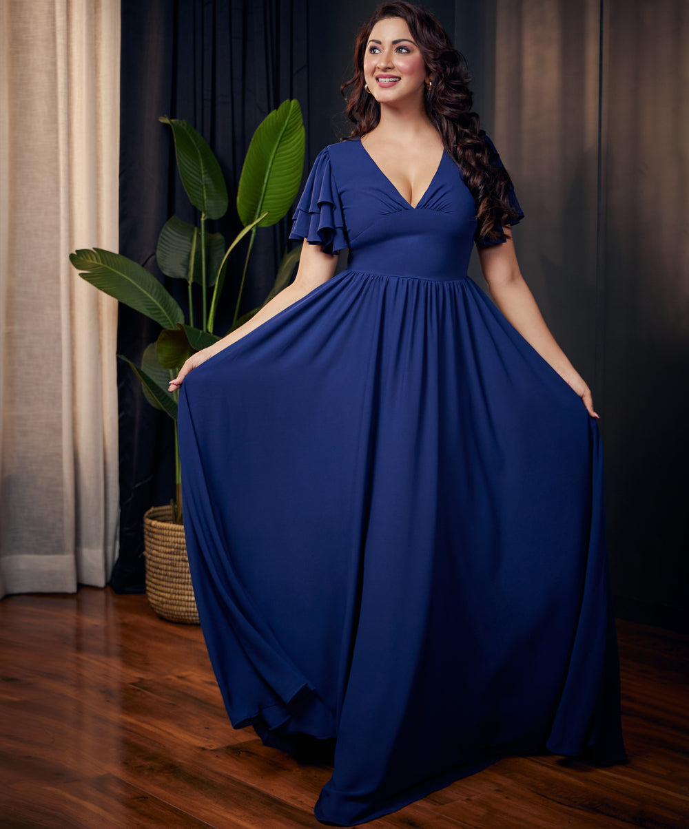 bustier detailed two layered sleeve maxi