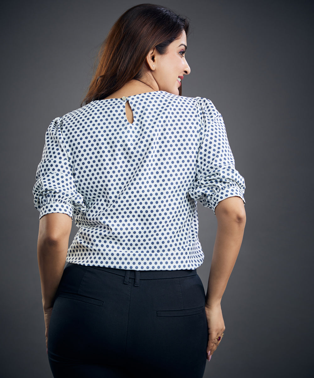 half sleeve polka dot printed top