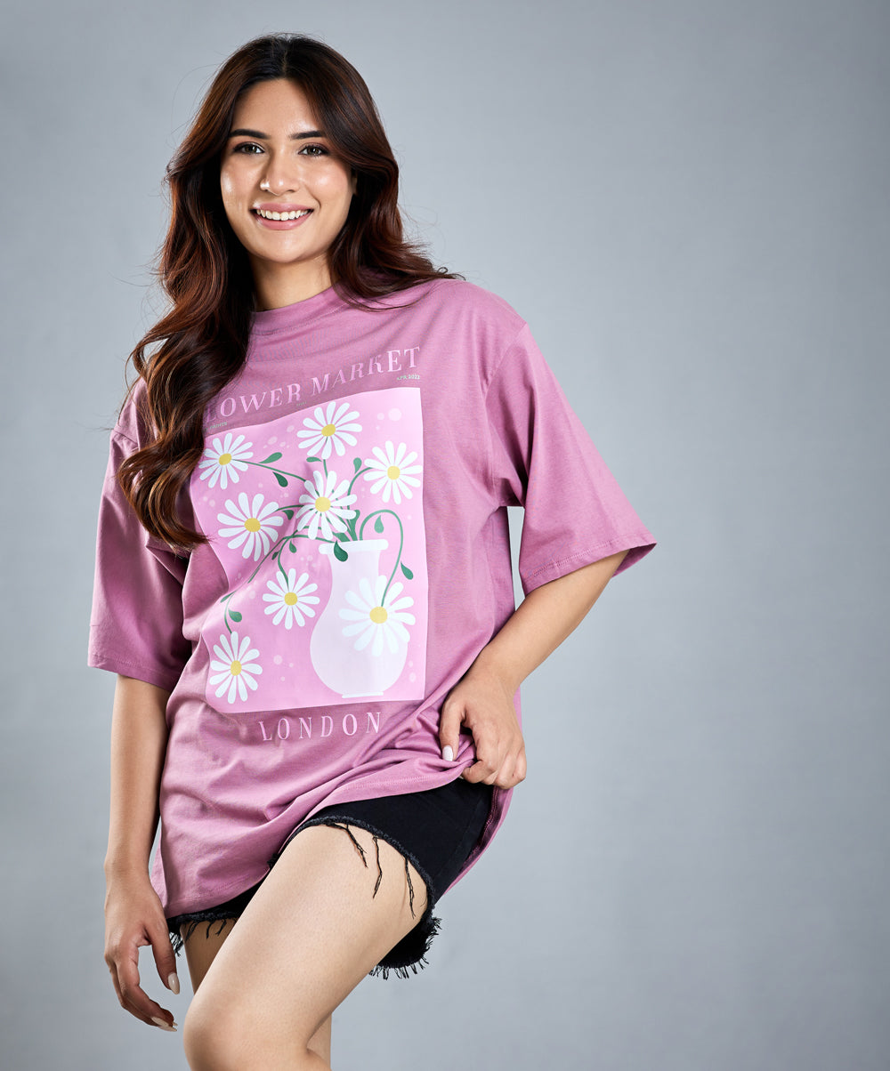 Oversize Purple Floral Print T-Shirt