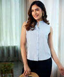 sleeveless cotton textured blue top