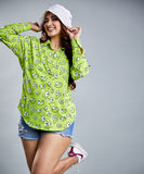 Oversized Chiffon Emotions Printed Green Shirt