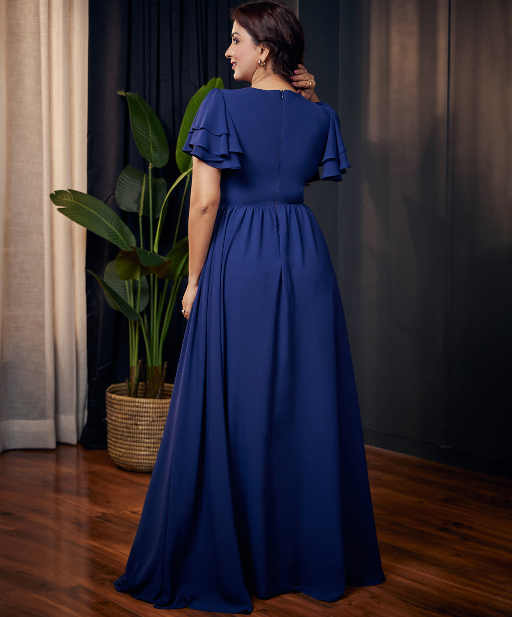 bustier detailed two layered sleeve maxi