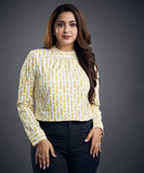 long sleeve chiffon yellow printed top