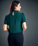 Front Pintuck Neck Band Green Top