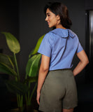 peterpan collared light blue linen top