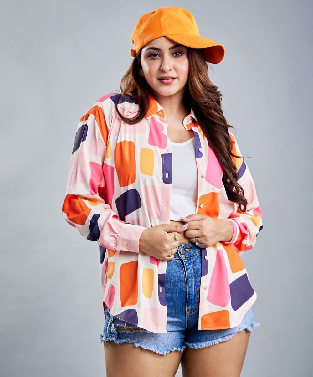 Oversized Chiffon Pink & Orange Shirt