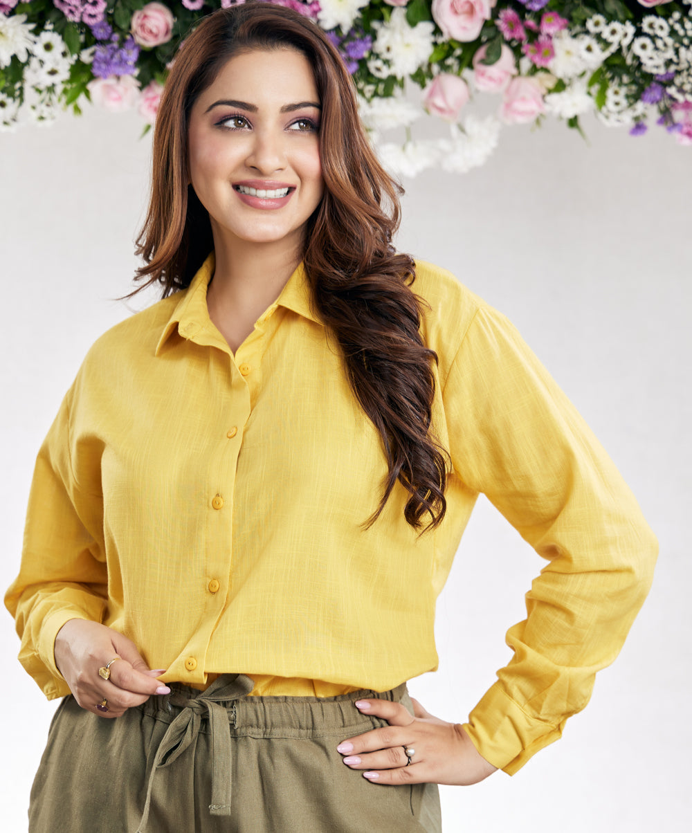 oversized cotton yellow shirt