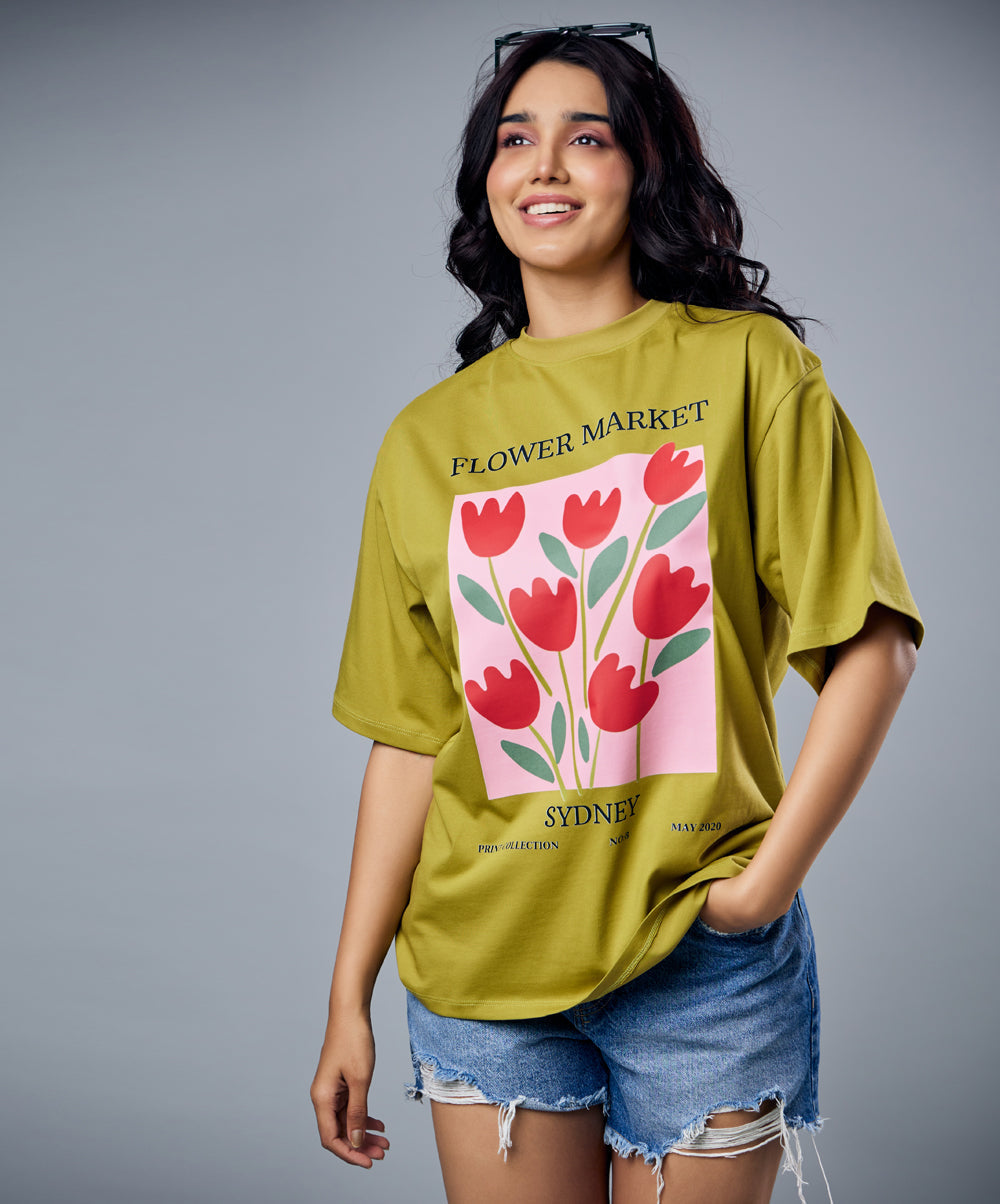 tulip flower market printed oversized tshirt