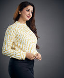 long sleeve chiffon yellow printed top