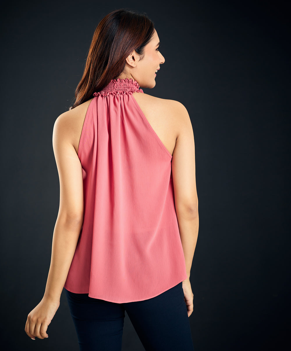 sleeveless halter neck pink top