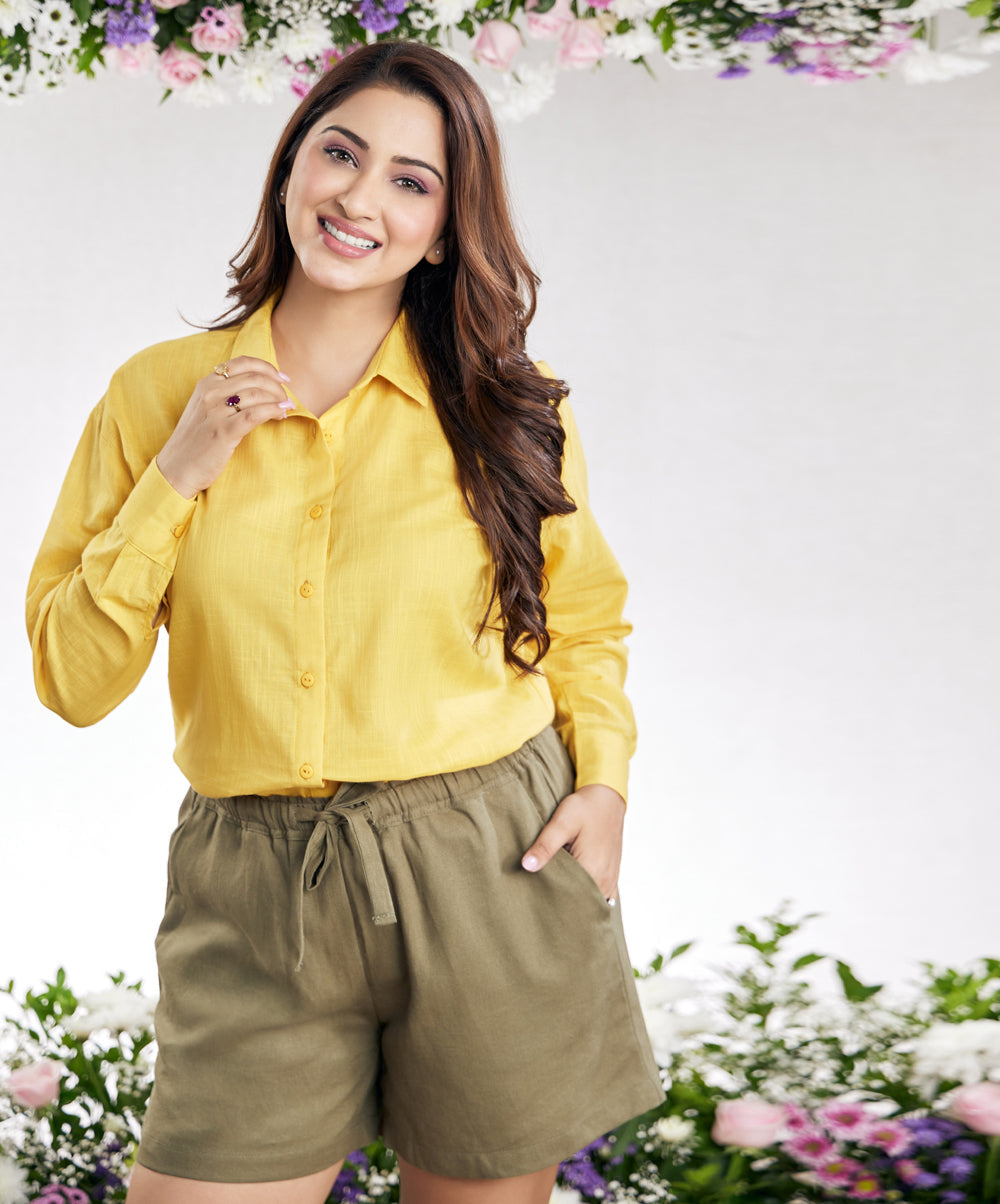 oversized cotton yellow shirt