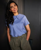 peterpan collared light blue linen top
