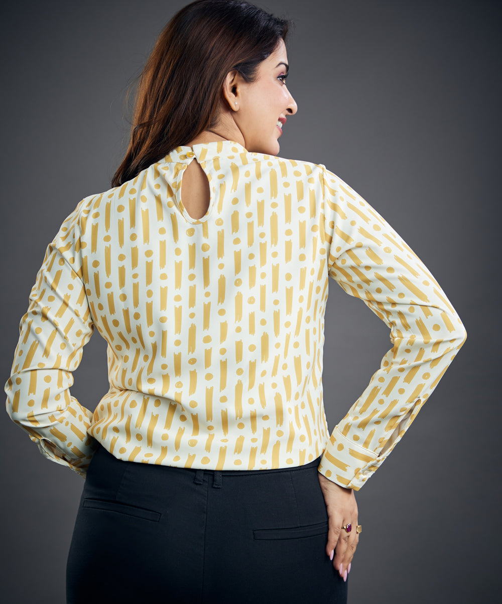 long sleeve chiffon yellow printed top