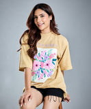 Oversize Beige Floral Print T-Shirt